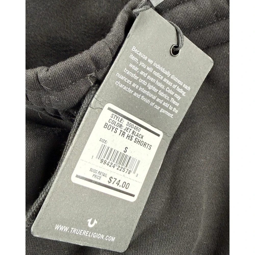 NWT‎ True Religion Boys Black Logo Sweat Shorts Size S Horseshoe Drawstring